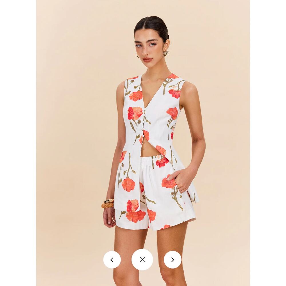 Commense Floral Button-Front Shorts Set Sz S